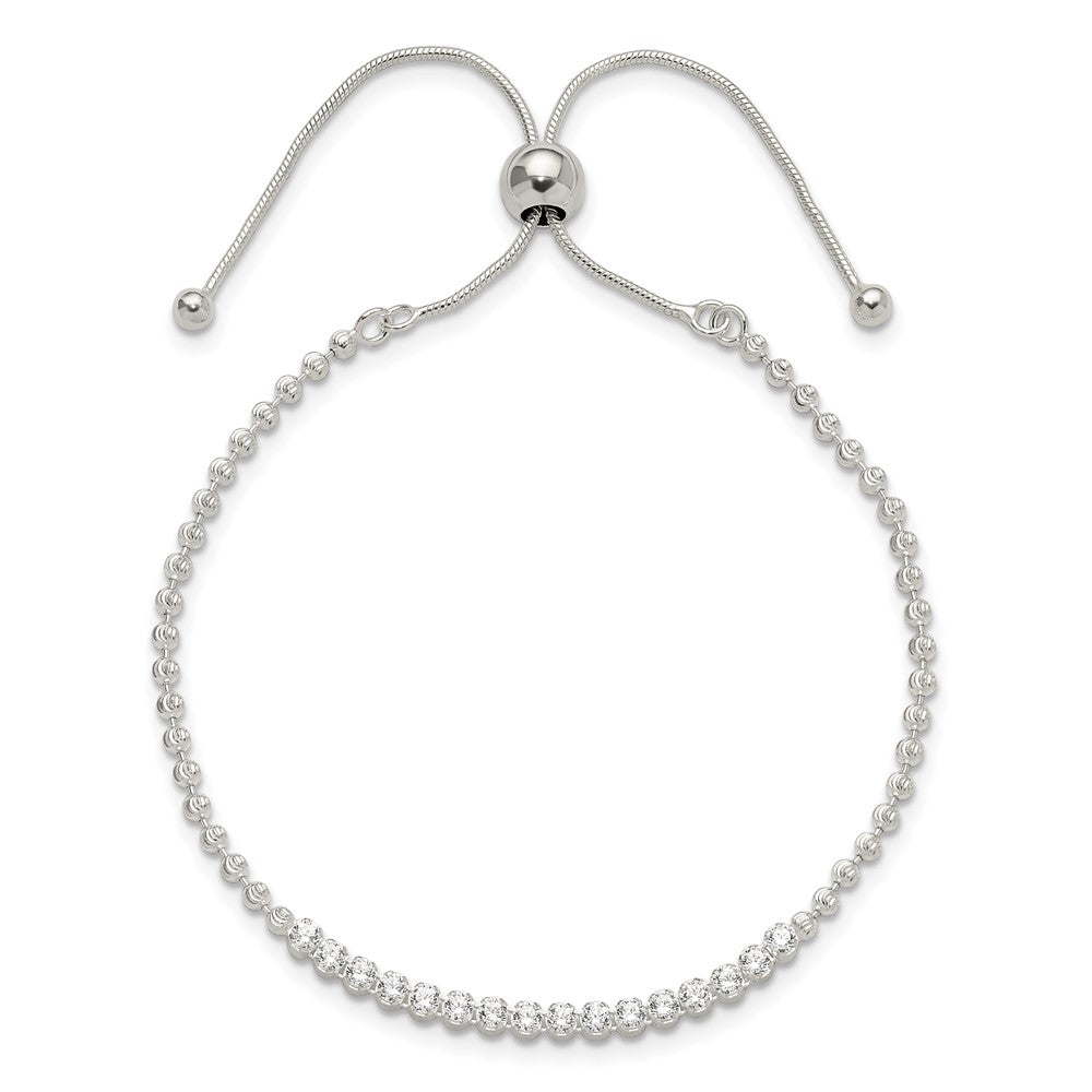 Sterling Silver Polished D/C with CZ Adjustable Bracelet QG6245