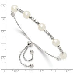 Sterling Silver Polished Beaded and Synthetic Pearl Adjustable Bracelet QG6247