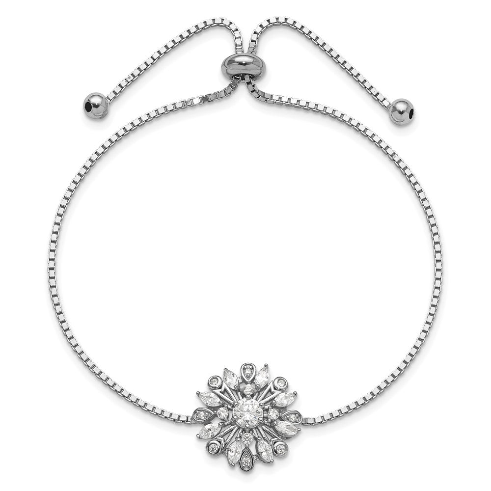Sterling Silver Rhodium-plated Floral CZ Adjustable Bolo Bracelet QG6252