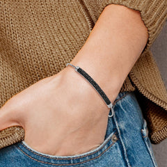Sterling Silver Rhodium-plated Black Spinel Bar Adjustable Bracelet QG6253