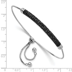 Sterling Silver Rhodium-plated Black Spinel Bar Adjustable Bracelet QG6253