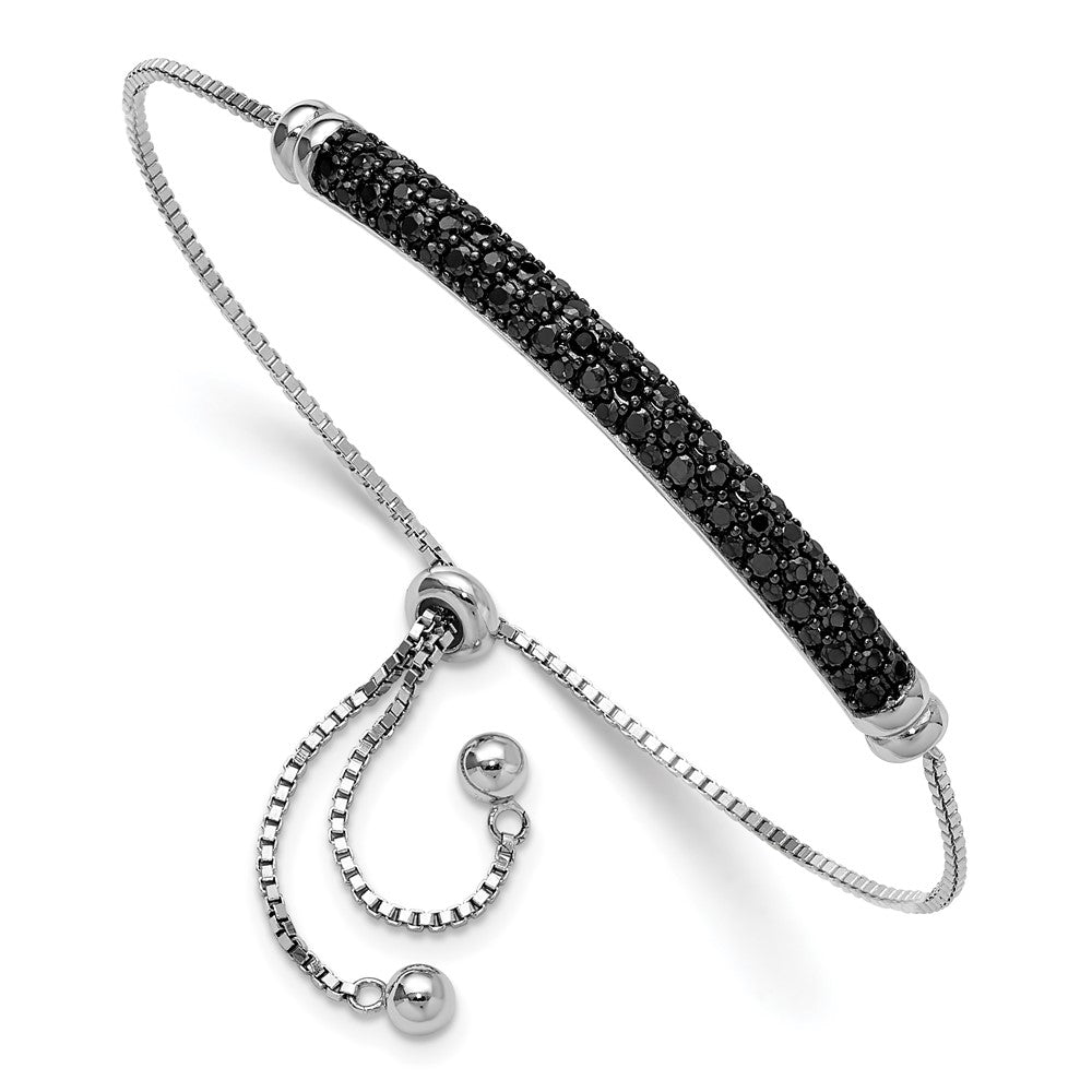 Sterling Silver Rhodium-plated Black Spinel Bar Adjustable Bracelet QG6253