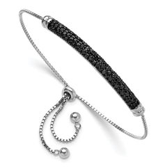 Sterling Silver Rhodium-plated Black Spinel Bar Adjustable Bracelet QG6253