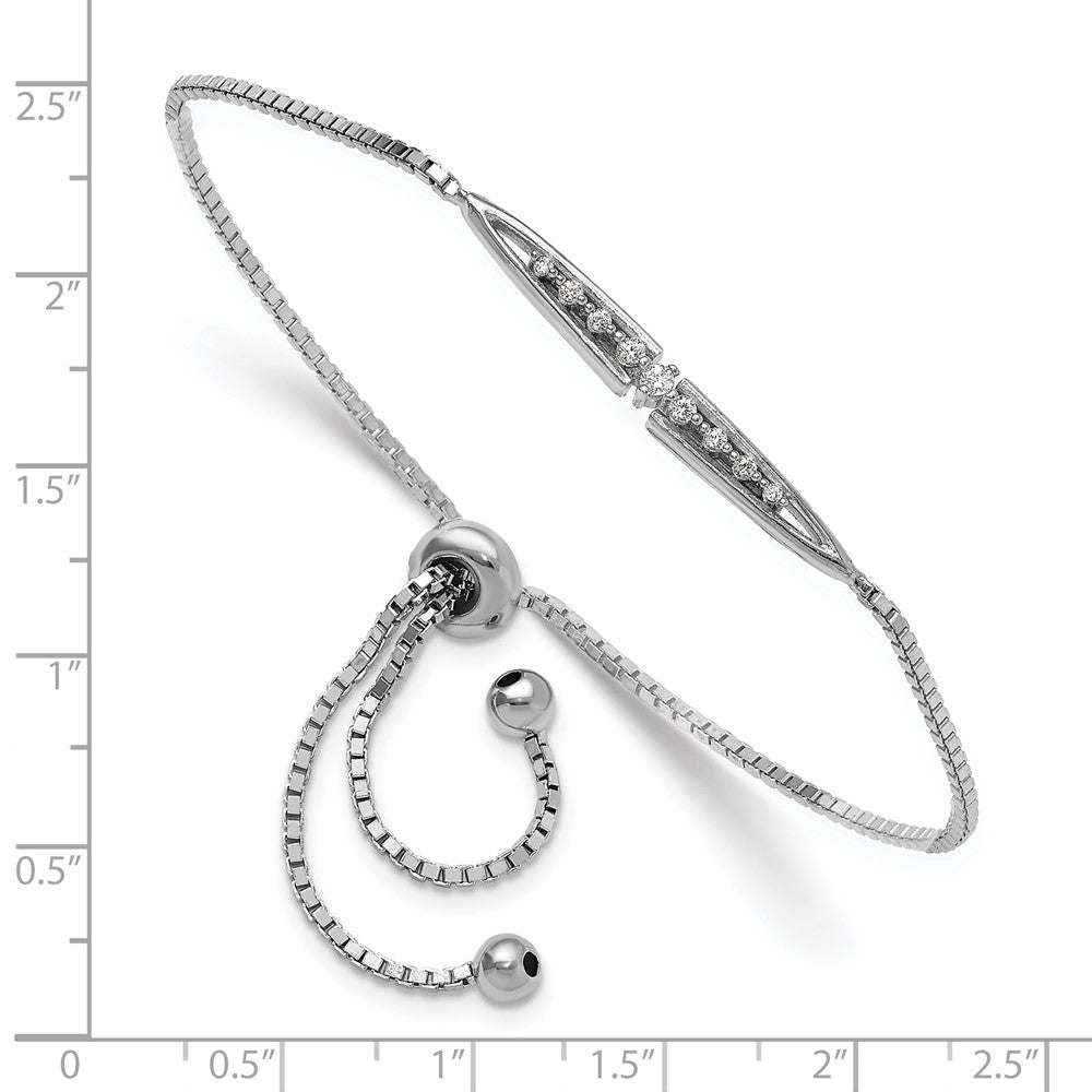 Sterling Silver Rhodium-plated Fancy CZ Adjustable Bolo Bracelet QG6255
