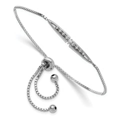 Sterling Silver Rhodium-plated Fancy CZ Adjustable Bolo Bracelet QG6255