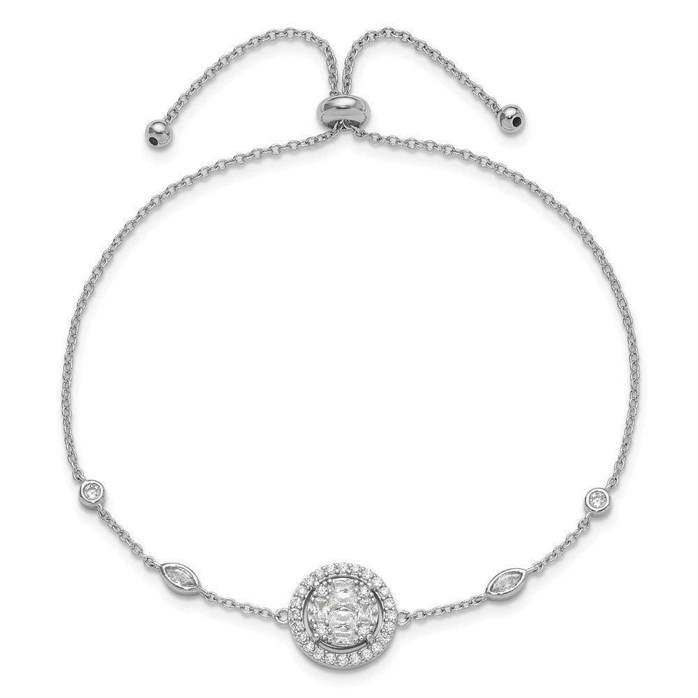 Sterling Silver Rhodium-plated CZ Adjustable Bracelet QG6256