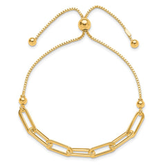 Sterling Silver Gold-tone Polished Paperclip Link Adjustable Bracelet QG6257GP