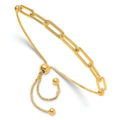 Sterling Silver Gold-tone Polished Paperclip Link Adjustable Bracelet QG6257GP