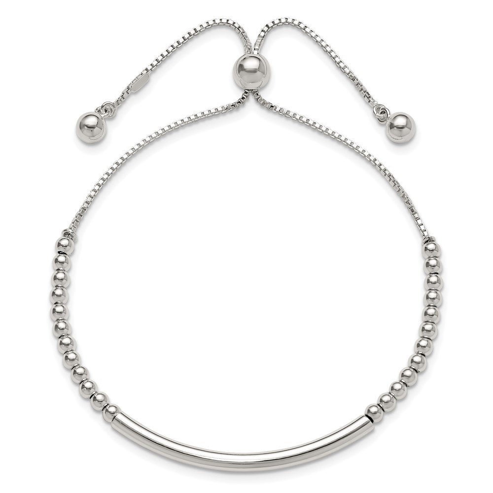 Sterling Silver Polished Bar Beaded Adjustable Bracelet QG6263