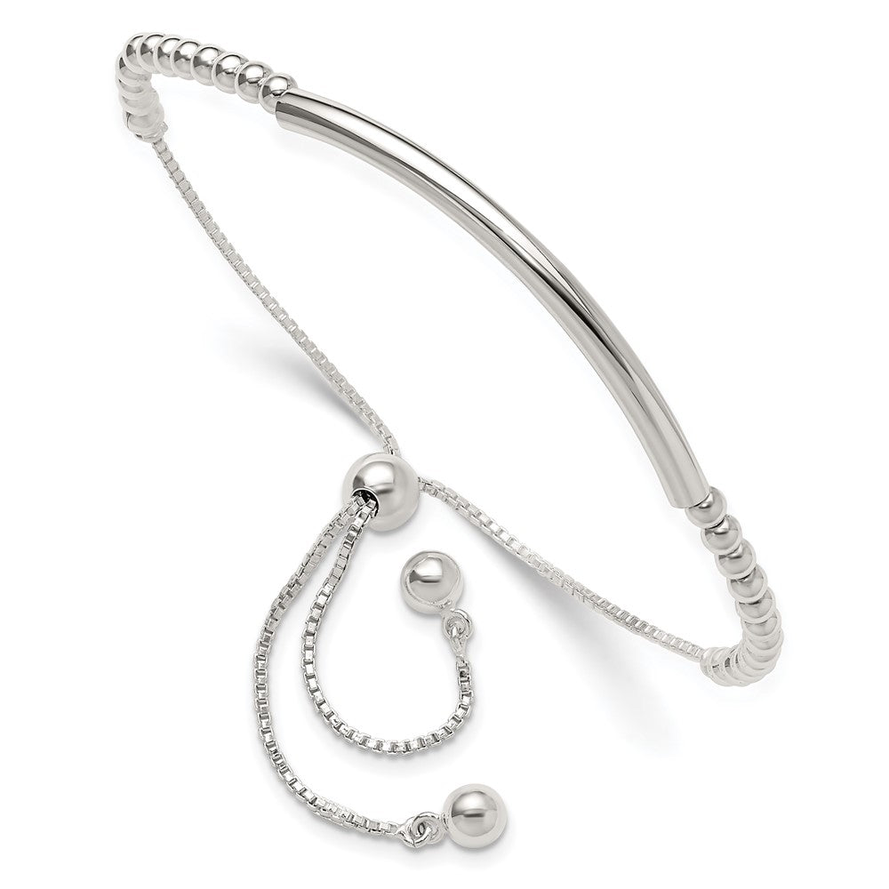 Sterling Silver Polished Bar Beaded Adjustable Bracelet QG6263
