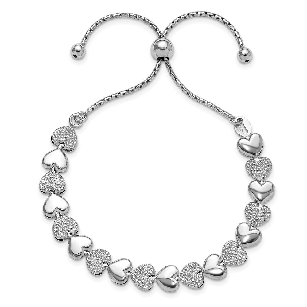 Sterling Silver Rhodium-plated Adjustable Bolo Hearts Bracelet QG6265