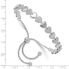Sterling Silver Rhodium-plated Adjustable Bolo Hearts Bracelet QG6265
