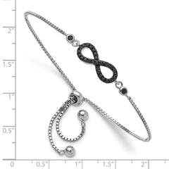 Sterling Silver Rhodium-plated Black Spinel Infinity Symbol Adjustable Brac QG6266