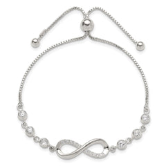 Sterling Silver Polished CZ Infinity Adjustable Bracelet QG6268