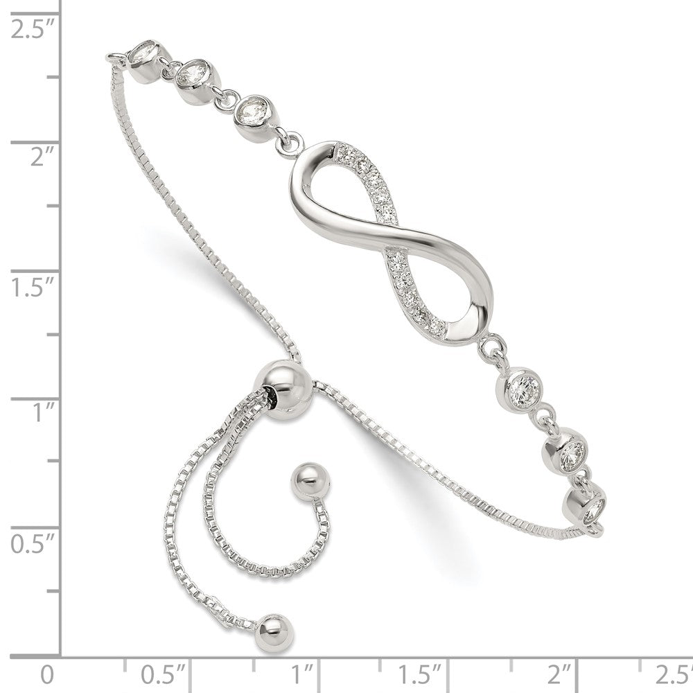 Sterling Silver Polished CZ Infinity Adjustable Bracelet QG6268