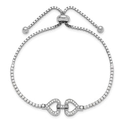 Sterling Silver Rhodium-plated CZ Linked Hearts Adjustable Bracelet QG6269