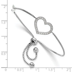 Sterling Silver Rhodium-plated Polished CZ Open Heart Adjustable Bracelet QG6270
