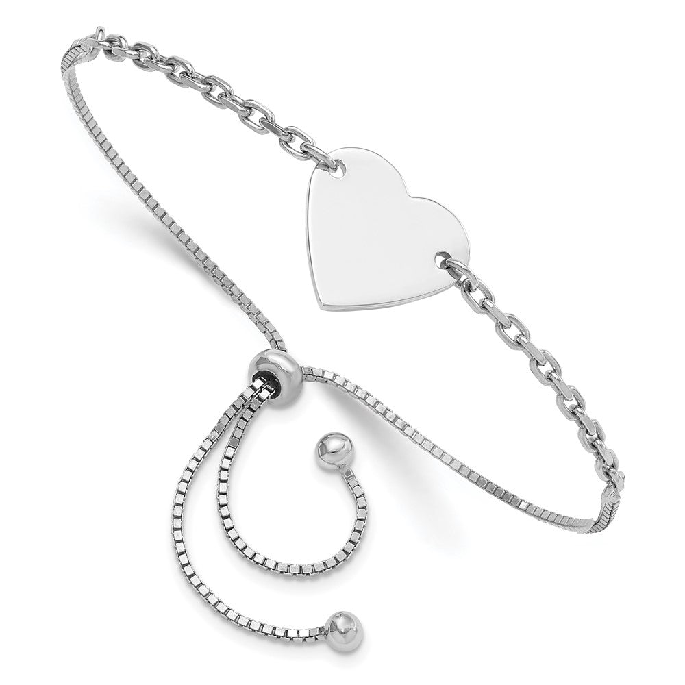 Sterling Silver Rhodium-plated Polished Heart Disc Adjustable Bracelet QG6271