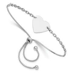 Sterling Silver Rhodium-plated Polished Heart Disc Adjustable Bracelet QG6271