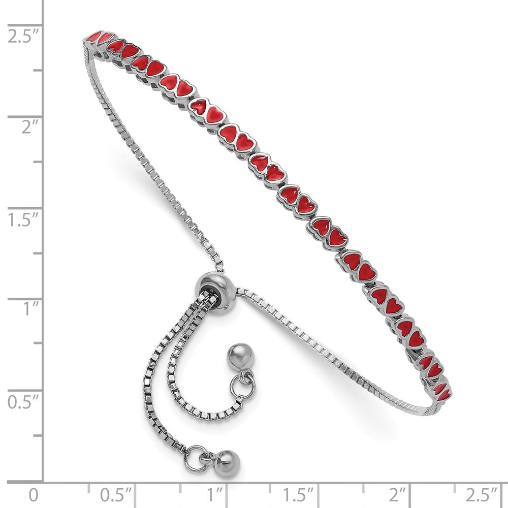 Sterling Silver Rhodium-plated Enameled Hearts Adjustable Bracelet QG6272