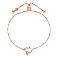 Sterling Silver Rose Gold-plated Open Heart with CZ Adjustable Bracelet QG6273RP