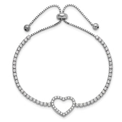 Sterling Silver Rhodium-plated CZ Heart Adjustable Bracelet QG6275