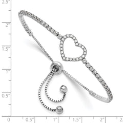 Sterling Silver Rhodium-plated CZ Heart Adjustable Bracelet QG6275