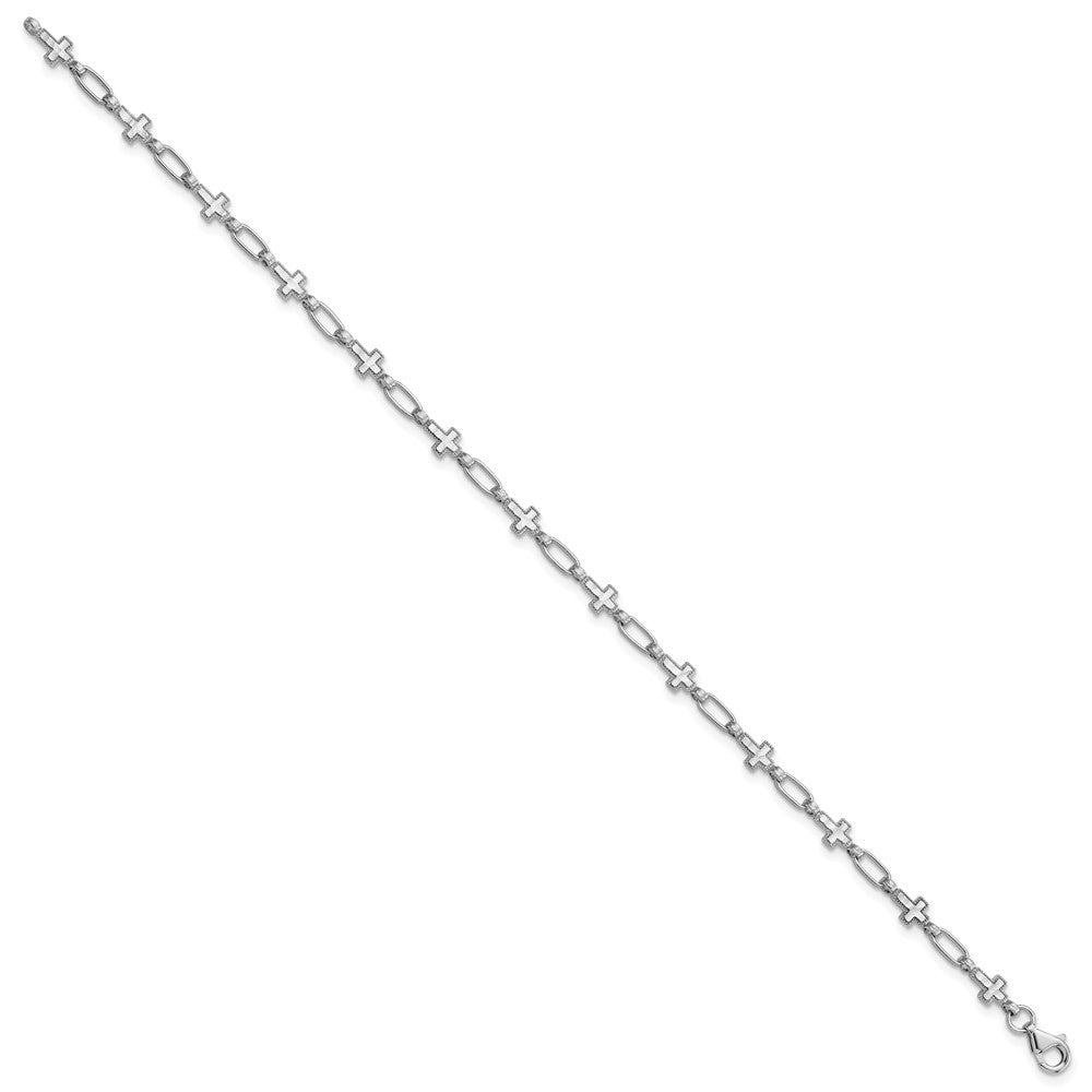 Sterling Silver Rhodium-plated Cross 7.5in Bracelet QG6308-7.5