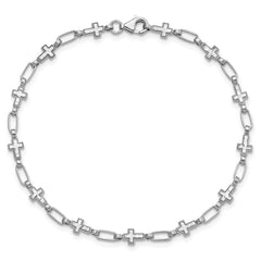 Sterling Silver Rhodium-plated Cross 7.5in Bracelet QG6308-7.5