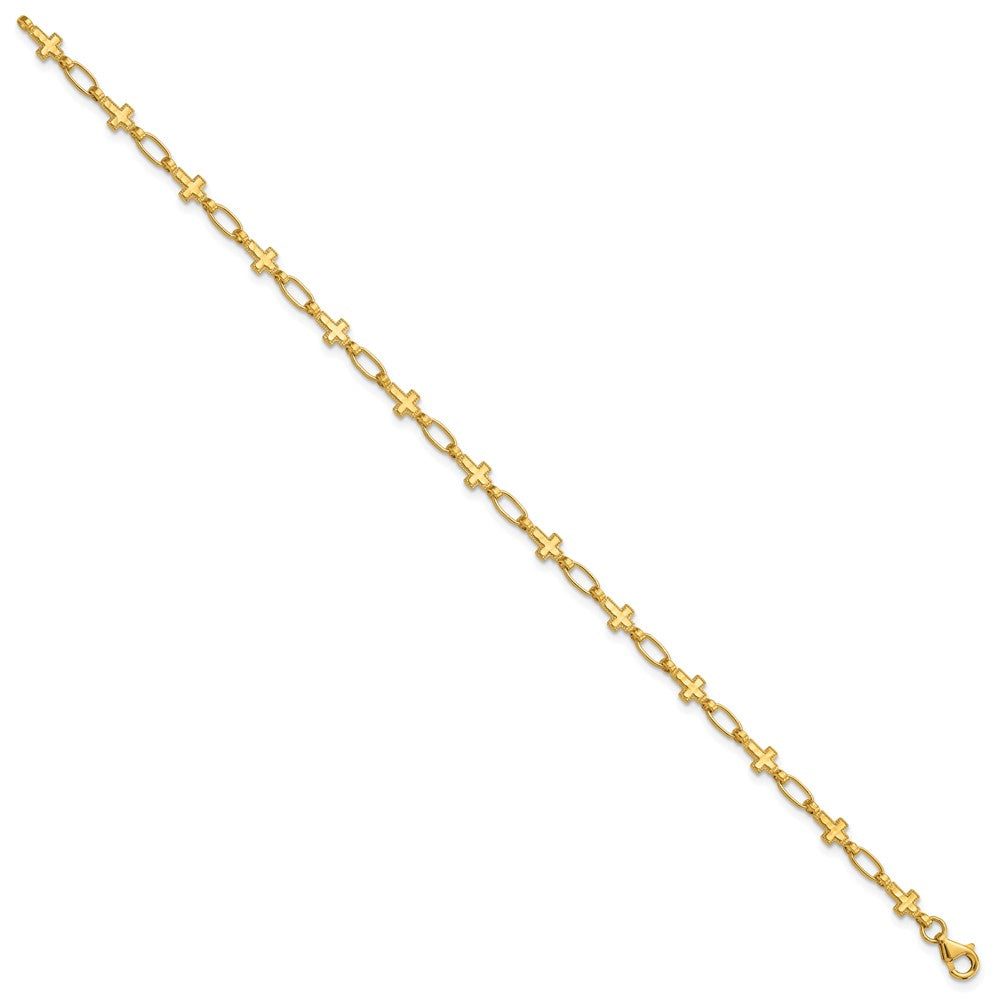 Sterling Silver Gold-tone Cross 7.5in Bracelet QG6308GP-7.5