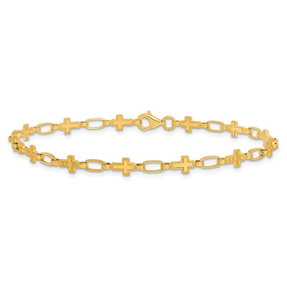 Sterling Silver Gold-tone Cross 7.5in Bracelet QG6308GP-7.5