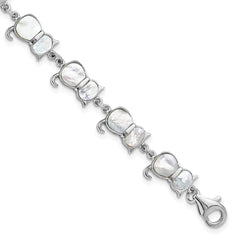 Sterling Silver Rhodium-plated Mother of Pearl Cat Link Bracelet QG6345MOP-7.5