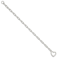 Sterling Silver Open Link 7.25in Heart Clasp Bracelet QG6347-7.25
