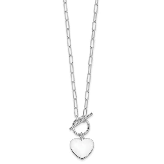 Sterling Silver Rhodium-plated Heart Toggle Paperclip Link 17in Necklace QG6349-17