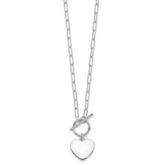Sterling Silver Rhodium-plated Heart Toggle Paperclip Link 17in Necklace QG6349-17