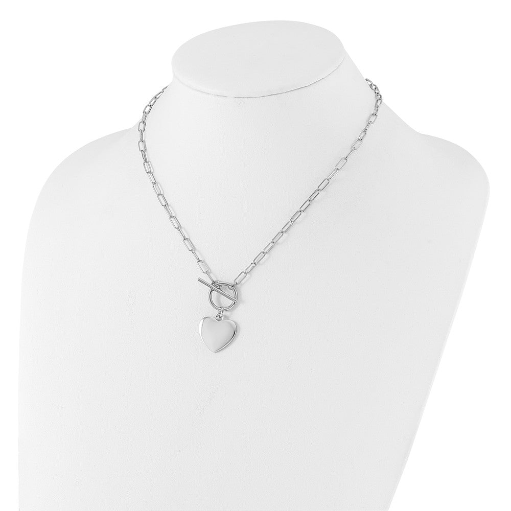 Sterling Silver Rhodium-plated Heart Toggle Paperclip Link 17in Necklace QG6349-17