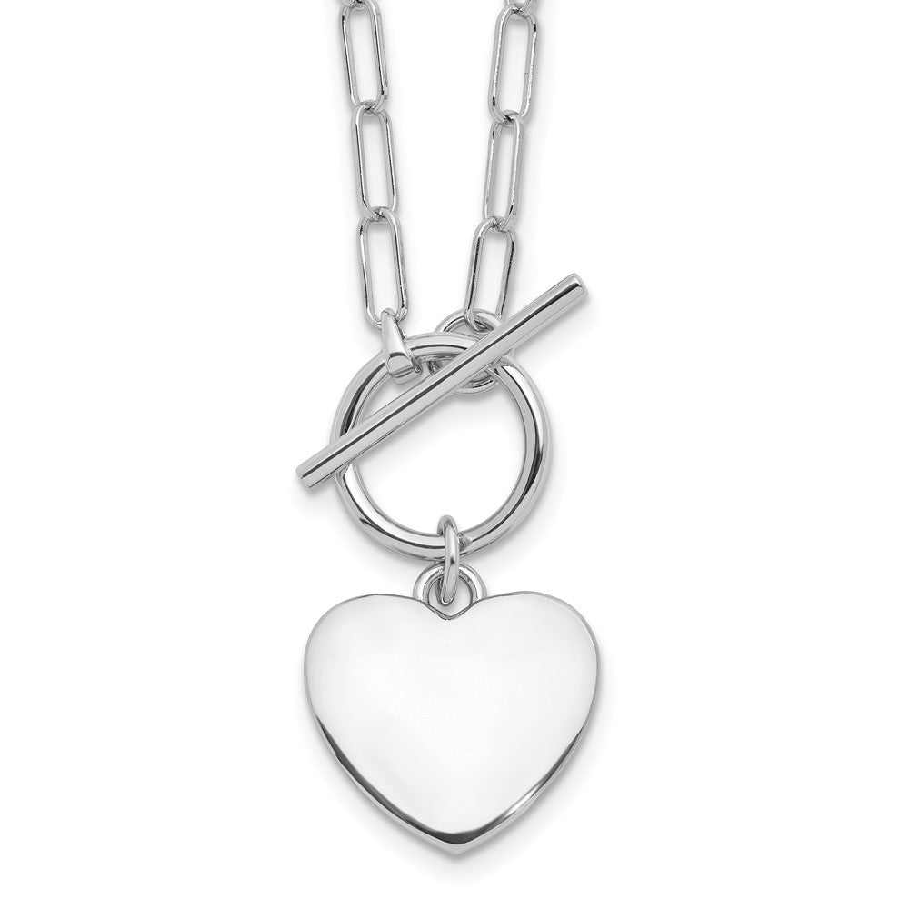 Sterling Silver Rhodium-plated Heart Toggle Paperclip Link 17in Necklace QG6349-17