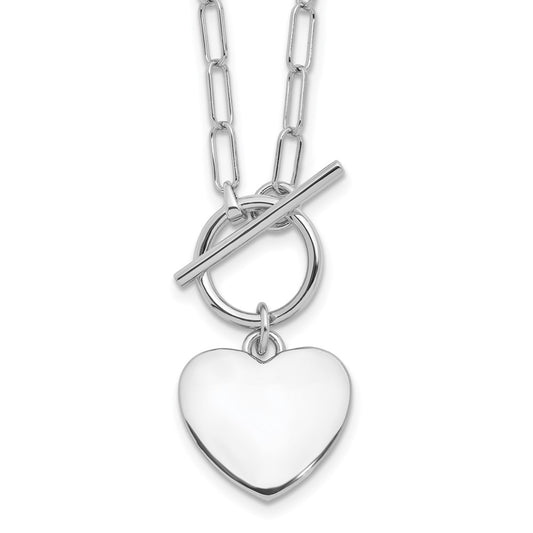 Sterling Silver Rhodium-plated Heart Toggle Paperclip Link 17in Necklace QG6349-17