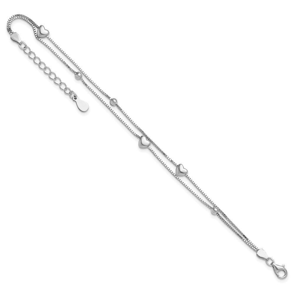 Sterling Silver Rhod-plated  6.75 1in ext Two Strand Heart/Bead Bracelet QG6352-6.75