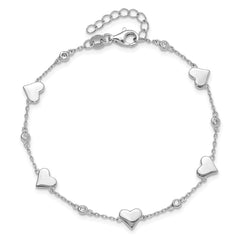 Sterling Silver Rhodium-plated CZ Hearts 7in w/1in ext. Bracelet QG6355-7