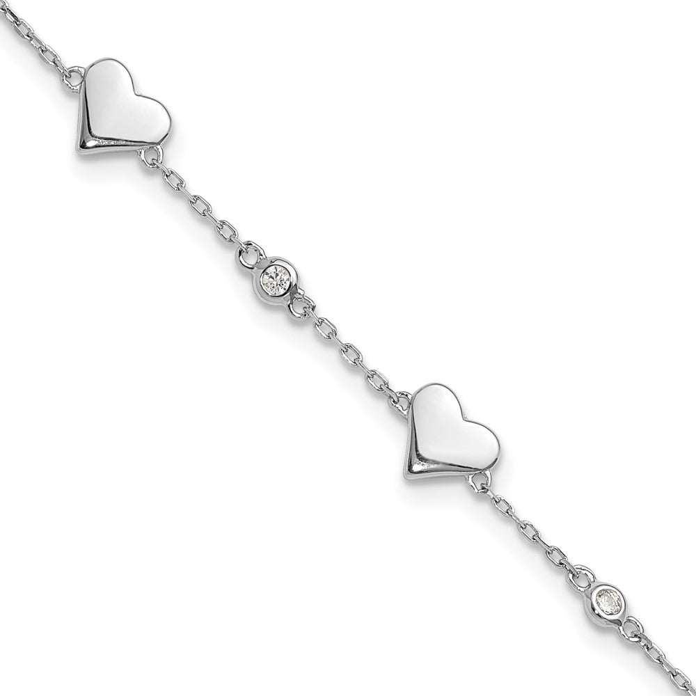 Sterling Silver Rhodium-plated CZ Hearts 7in w/1in ext. Bracelet QG6355-7