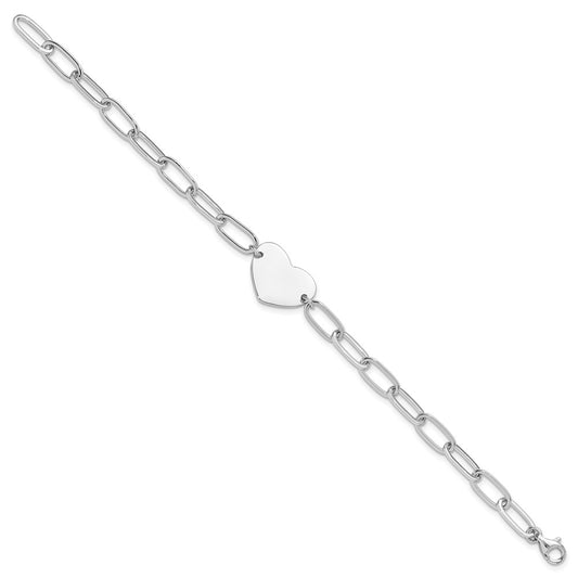 Sterling Silver Rhodium-plated Heart Open Link 7.25in Bracelet QG6358-7.25