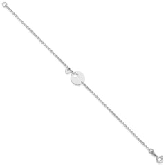 Sterling Silver Rhodium-plated Heart and Cut Out Disc 7.5in Bracelet QG6361-7.5
