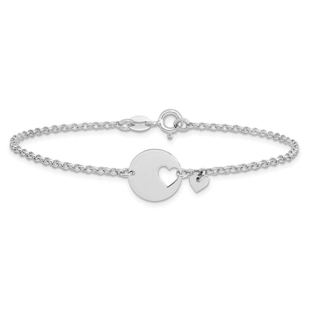 Sterling Silver Rhodium-plated Heart and Cut Out Disc 7.5in Bracelet QG6361-7.5