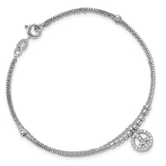 Sterling Silver Rhodium-plated CZ Peace Sign Beaded 7.5in Bracelet QG6372-7.5