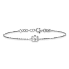 Sterling Silver Rhodium-plated Lotus Flower w/.5 in ext. Bracelet QG6373-6.5