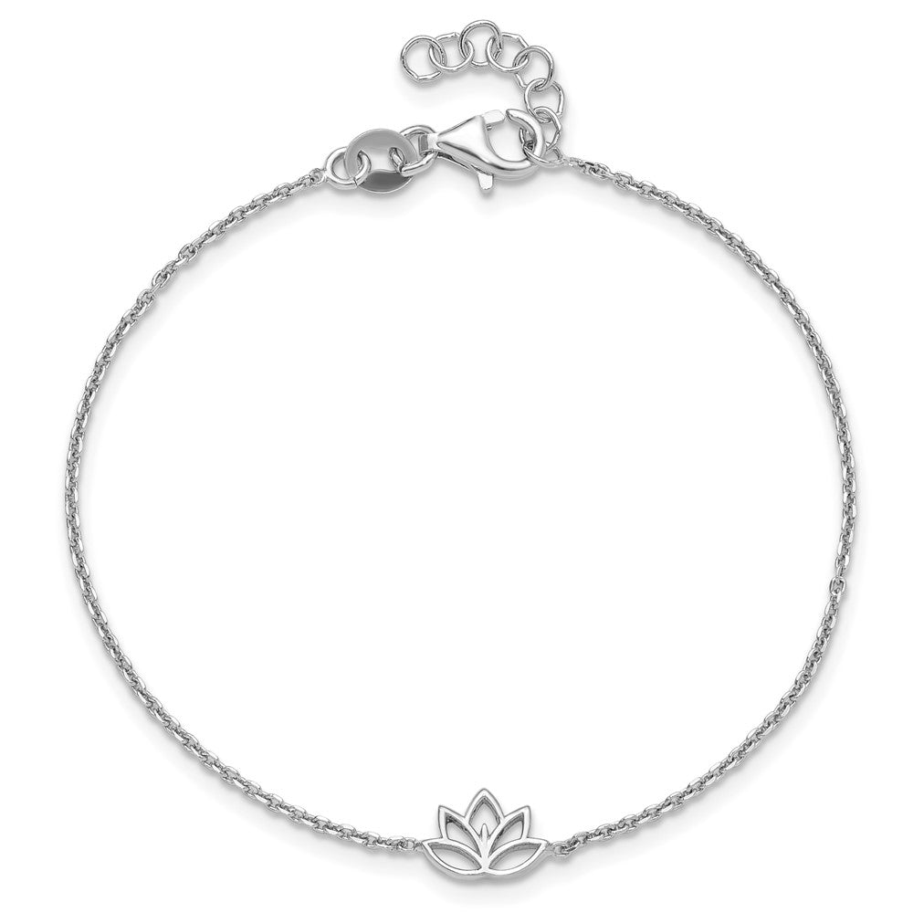 Sterling Silver Rhodium-plated Lotus Flower w/.5 in ext. Bracelet QG6373-6.5