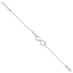Sterling Silver Polished Simulated Pearls and Infinity with 1in ext Bracele QG6377-7