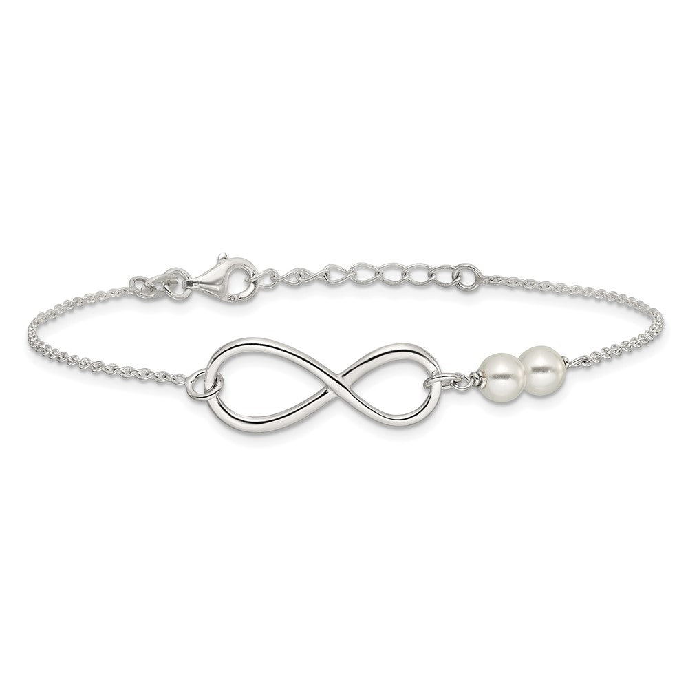Sterling Silver Polished Simulated Pearls and Infinity with 1in ext Bracele QG6377-7