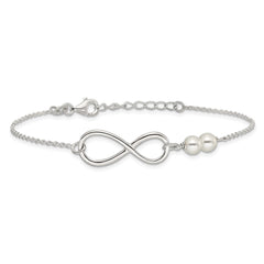 Sterling Silver Polished Simulated Pearls and Infinity with 1in ext Bracele QG6377-7